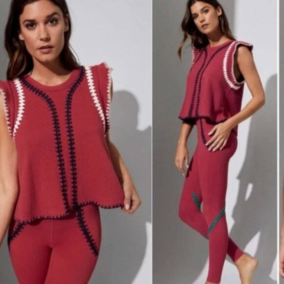 Carbon38 Flutter Sleeve Crochet Activewear Top - Picture 1 of 10